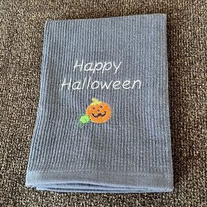 Happy Halloween Custom Embroidered Gray Cotton Barmop Towel
